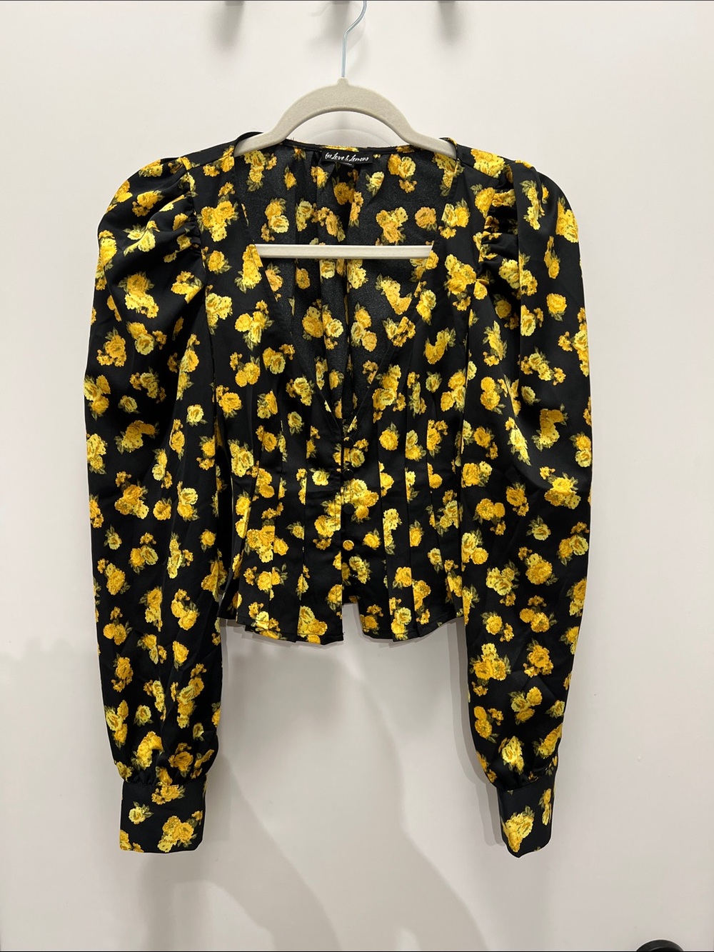 For Love & Lemons Black Blouse with Yellow Floral Print